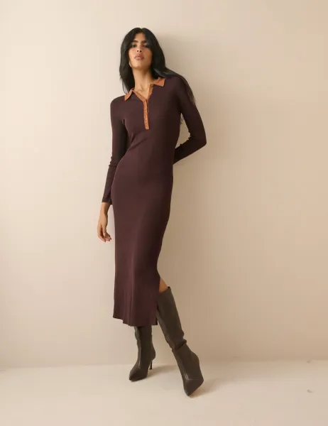 Nobody's Child Ribbed Midi Bodycon Dress Brown