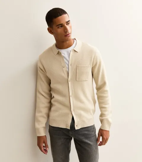 Men's Stone Regular Fit Long Sleeve Knitted Shacket