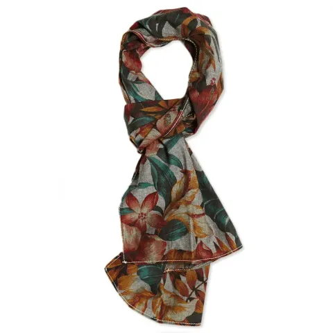 Printed Indigo Chambray Scarf
