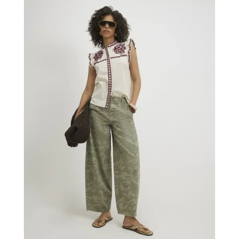 River Island Cotton Ruffle Embroidered Blouse