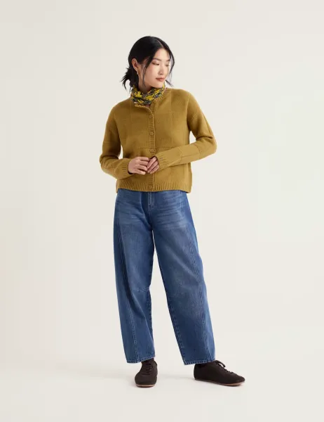 Merino Wool Rich Button Front Relaxed Cardigan Yellow
