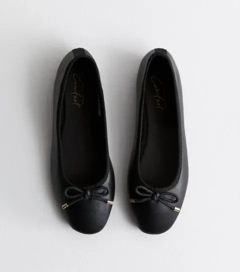 Women's Black Leather-Look Ballerina Pumps