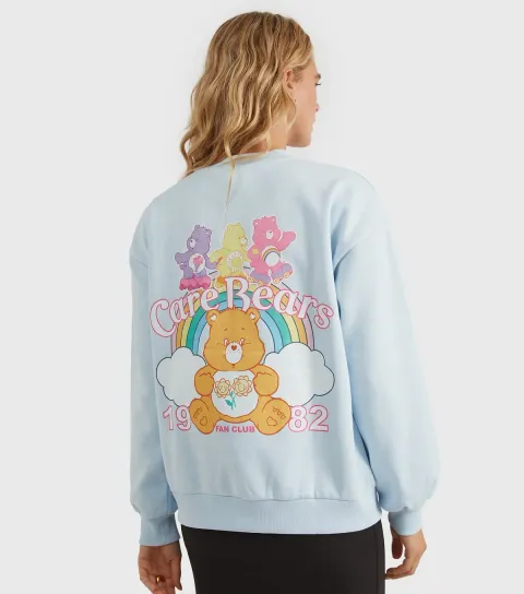 Women's Clothing Bright Blue Care Bears Print Sweatshirt