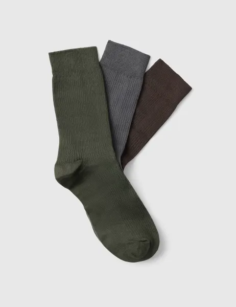 Selected 3 Pack Cotton Rich Socks Gift Box Dark Green
