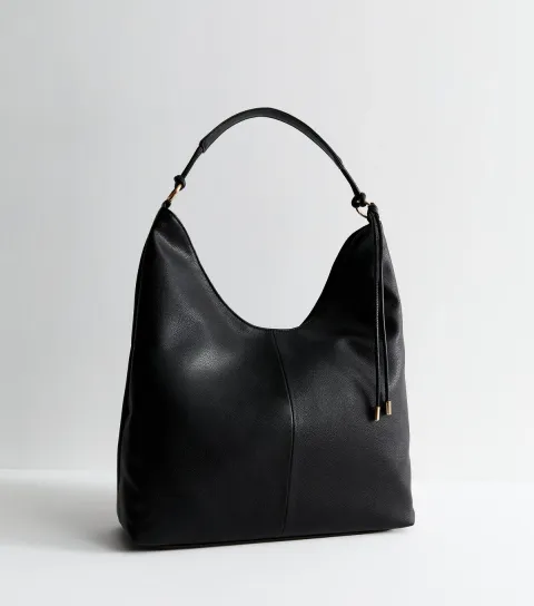 Black Faux Leather Tassel Detail Shoulder Bag Vegan