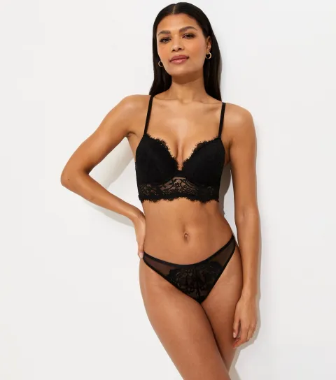Women's Black Floral Lace Padded Corset Bra