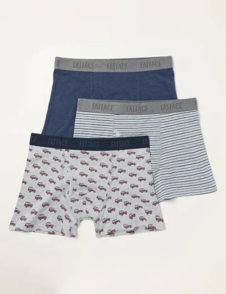 FatFace 3pk Cotton Rich Premium Stretch Boxers Grey Mix