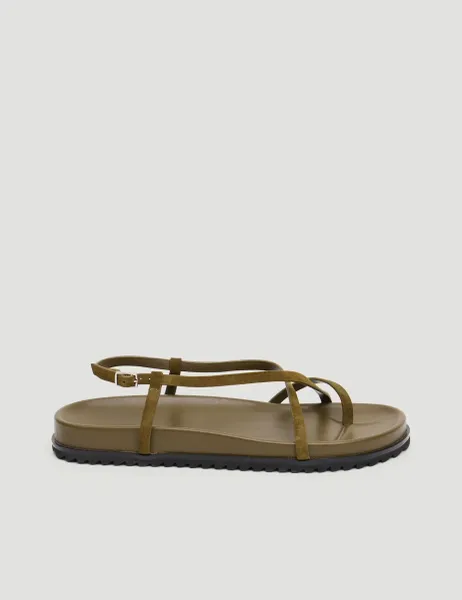 HUSH Leather Strappy Footbed Flat Sandals Olive
