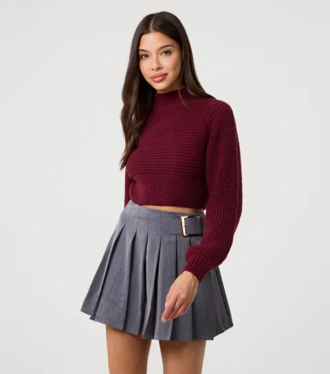 Women's Burgundy High Neck Jumper