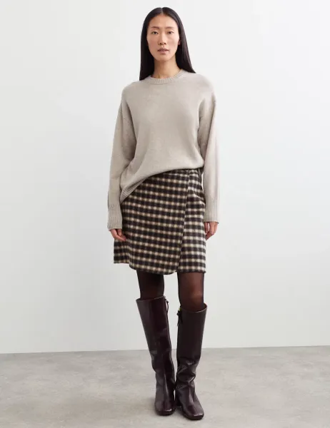 Jaeger Double Faced Wool Reversible Skirt Black Mix