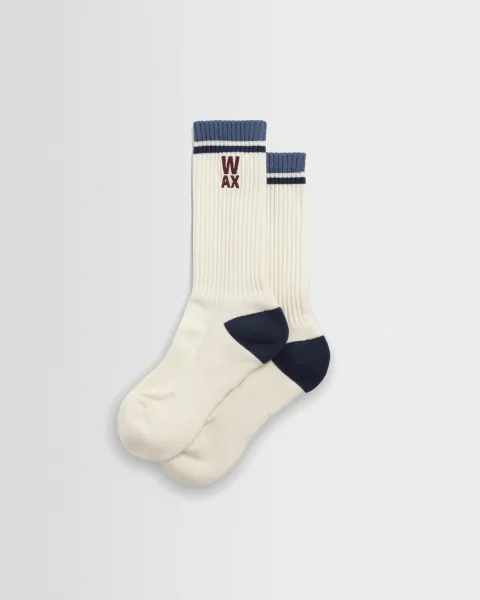 Thorpe - Ecru and Navy Branded Stripe Socks