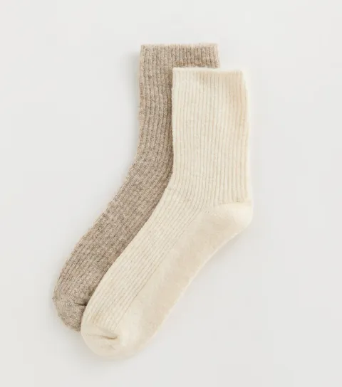 New Look Pack of 2 Oatmeal and Cream Knit Ribbed Ankle Socks