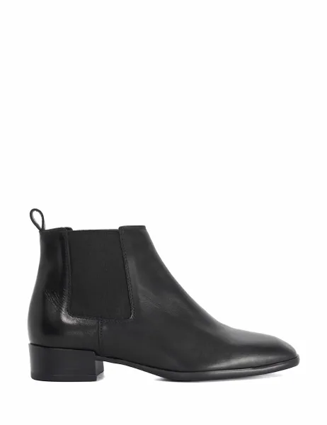 Dune London Leather Block Heel Square Toe Chelsea Boots Black
