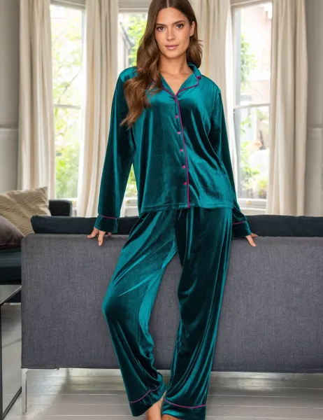 Pour Moi Velour Pyjama Set Teal Mix