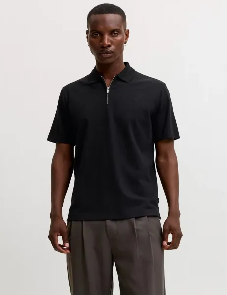 Jack & Jones Cotton Blend Half Zip Polo Shirt Black