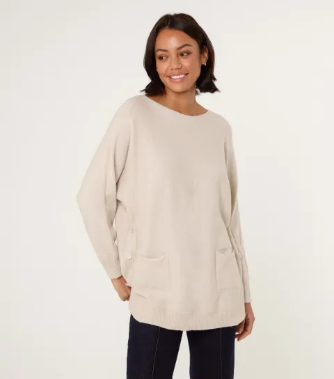 Women's Cream Patch Pocket Slash Neck Jumper
