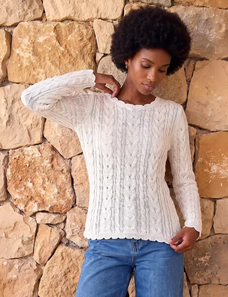Roman Cable Knit Scallop Edge Jumper Ivory