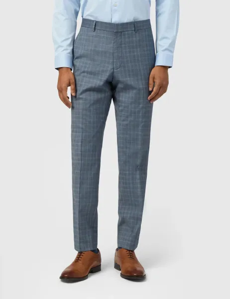 Ted Baker Slim Fit Wool Rich Check Durable Suit Trousers Blue Mix