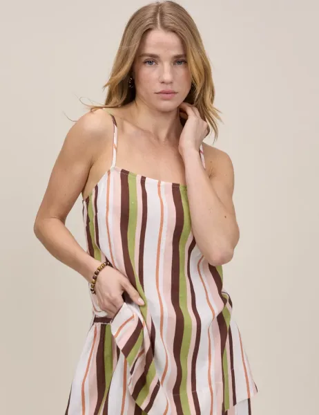Nobody's Child Linen Rich Striped Square Neck Cami Top Pink