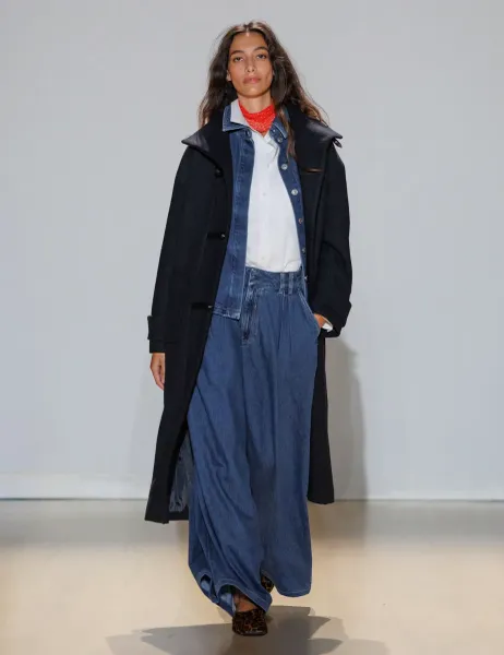 Marks & Spencer Funnel Neck PU Trim Longline Coat Navy