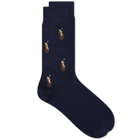 All Over Pony Player Ribbed Crew Sock