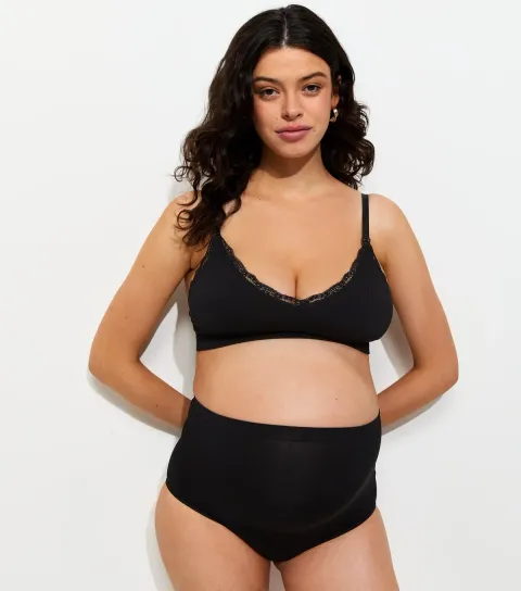 Women's Maternity Black High Waist Over Bump Briefs