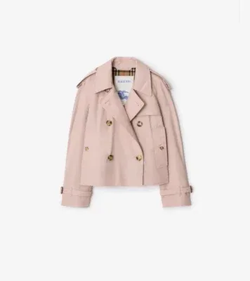 Cropped Tropical Gabardine Mayfair Trench Jacket in Pale sugar pink