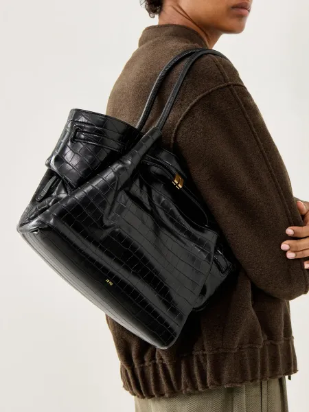 JW PEI Hana Medium Tote Bag Black Croc