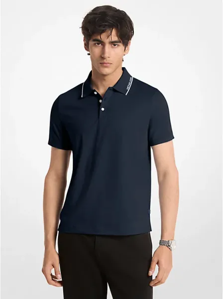 Logo Trim Cotton Jersey Polo Shirt