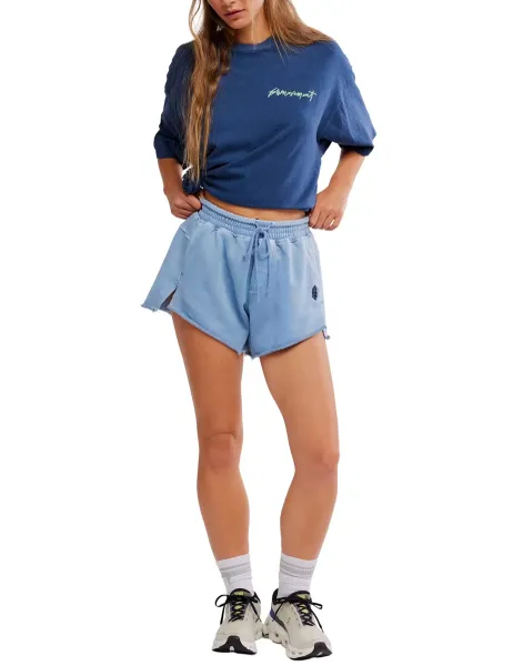 FP Movement Knockout Cotton Rich High Waisted Shorts Mid Blue