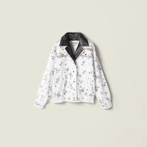Embroidered gabardine and leather blouson jacket