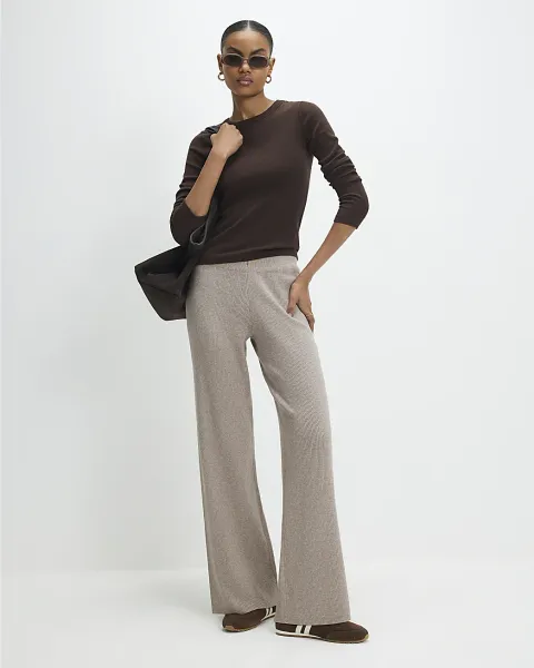 River Island Knitted Wide Leg Ribbed Trousers