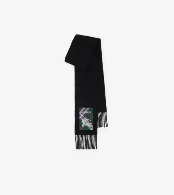 Check Label Cashmere Scarf in Black