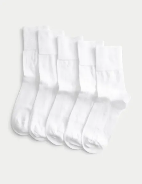 Marks & Spencer 5pk Cotton Rich Soft Top Ankle High Socks White