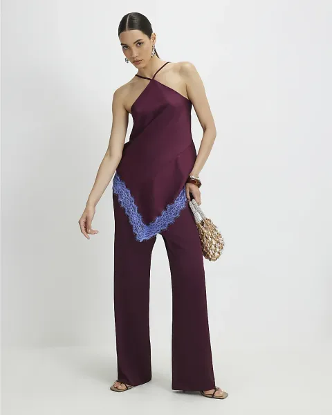 River Island Lace Trim Halter Neck Top