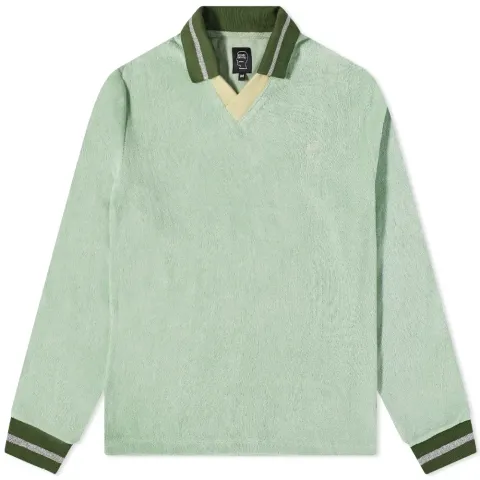 Split Neck Terry Long Sleeve Top