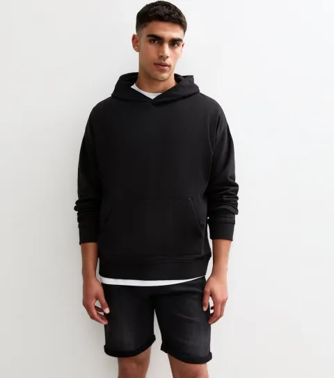 Men's Black Oversized Jersey Hoodie
