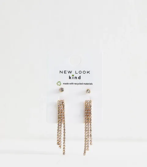 Gold Tone Pack Of 2 Diamant?� Stud Tassel Earrings