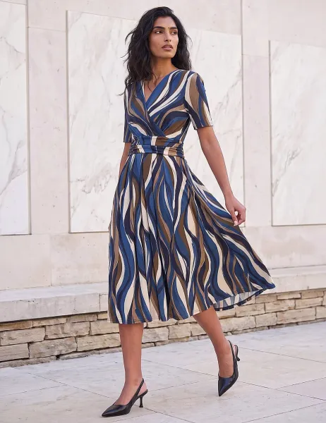Roman Abstract Print Midi Wrap Dress