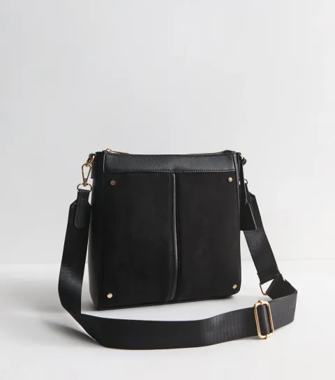 New Look Black Faux Leather Messenger Bag