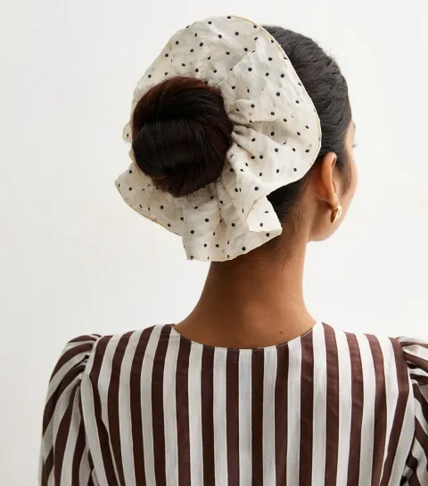 Cream Oversized Polka Dot Scrunchie