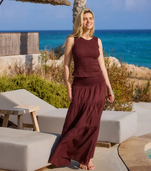 Women's Shirred Waist Maxi Skirt