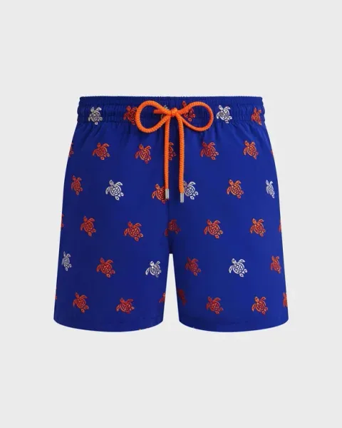 Vilebrequin Men Swim Shorts Embroidered Micro Ronde Des Tortues Diagonale