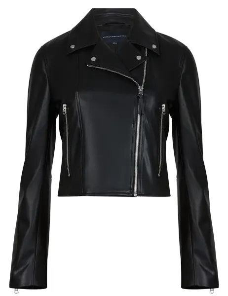 French Connection Faux Leather Cropped Biker Jacket Black