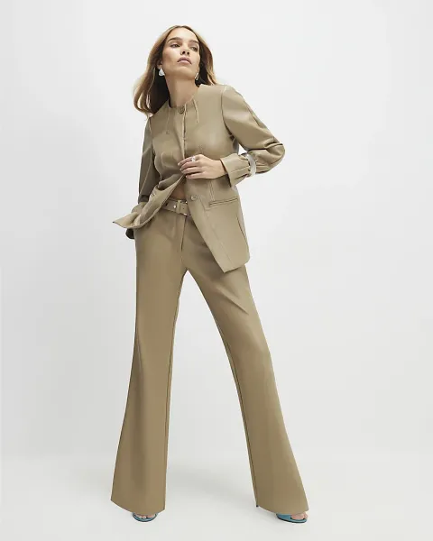 River Island Belted Faux Leather Straight Trousers