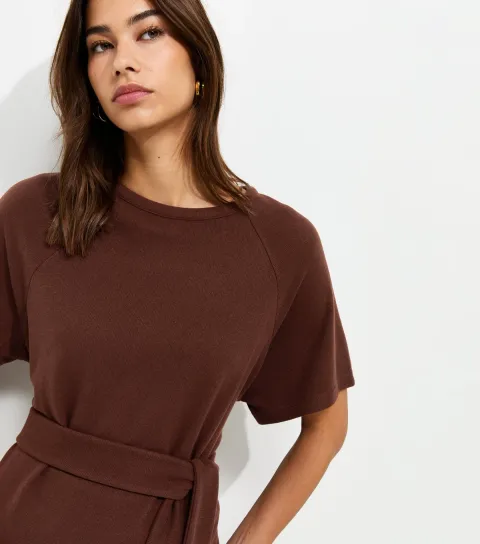 New Look Women's Brown Soft Touch Tie Front Short Sleeve T-Shirt