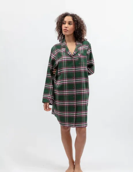 Cyberjammies Family Christmas Pure Cotton Checked Nightshirt Green Mix