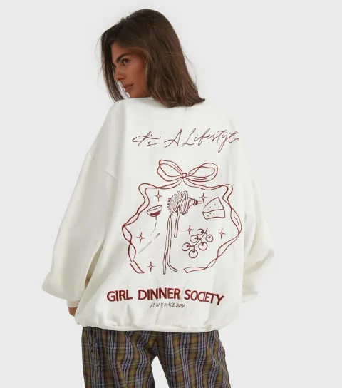 Women's Ecru Girl Dinner Society Embroidered Sweatshirt