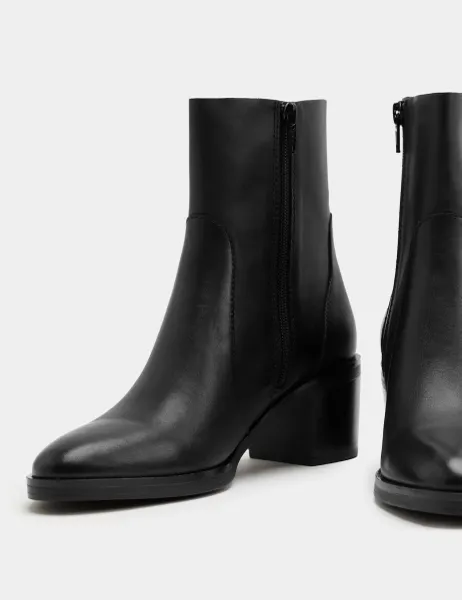 Marks & Spencer Leather Block Heel Ankle Boots Black