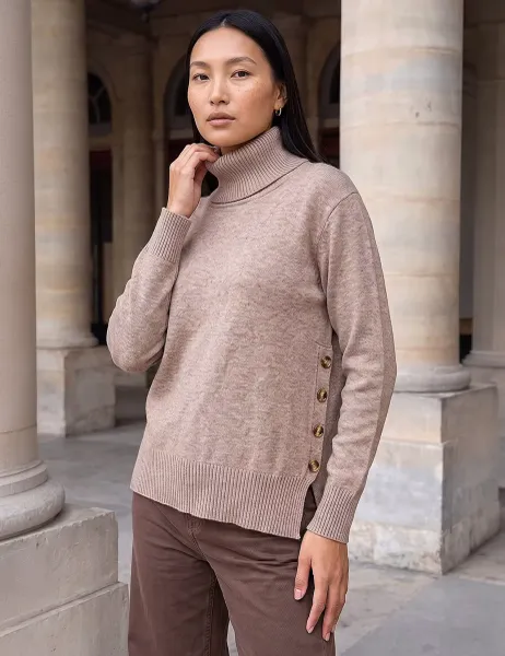 Roman Roll Neck Button Side Detail Jumper Beige